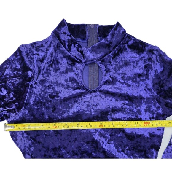 Gilda Marx XS Crushed Velvet High Neck Keyhole LS Skirt Leotard Dress Purple Y/J - Picture 15 of 16